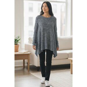 Eight Eight Eight Gray White Ribbed Knit Long Sleeve Sweater Tunic Top S Cotton